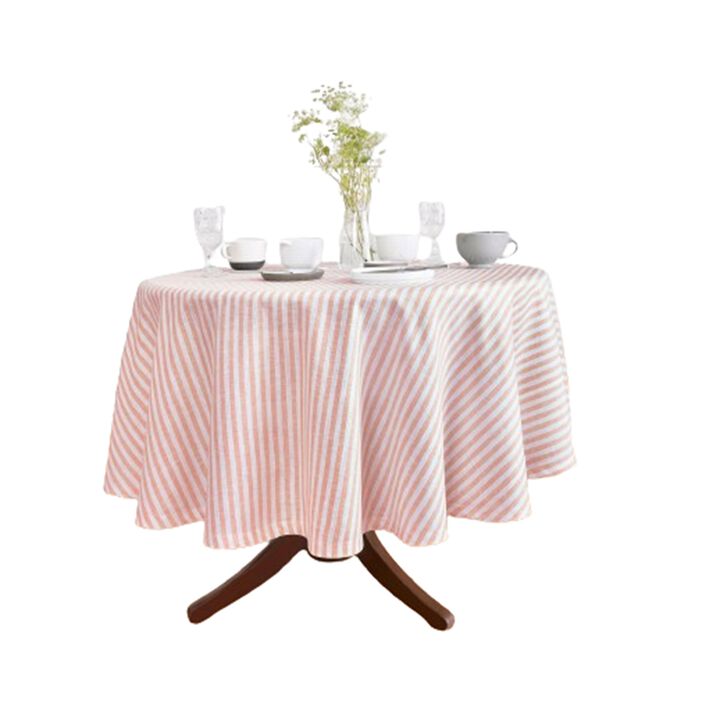 Solino Home 100% Pure Linen Round Tablecloth - Amalfi Stripe.