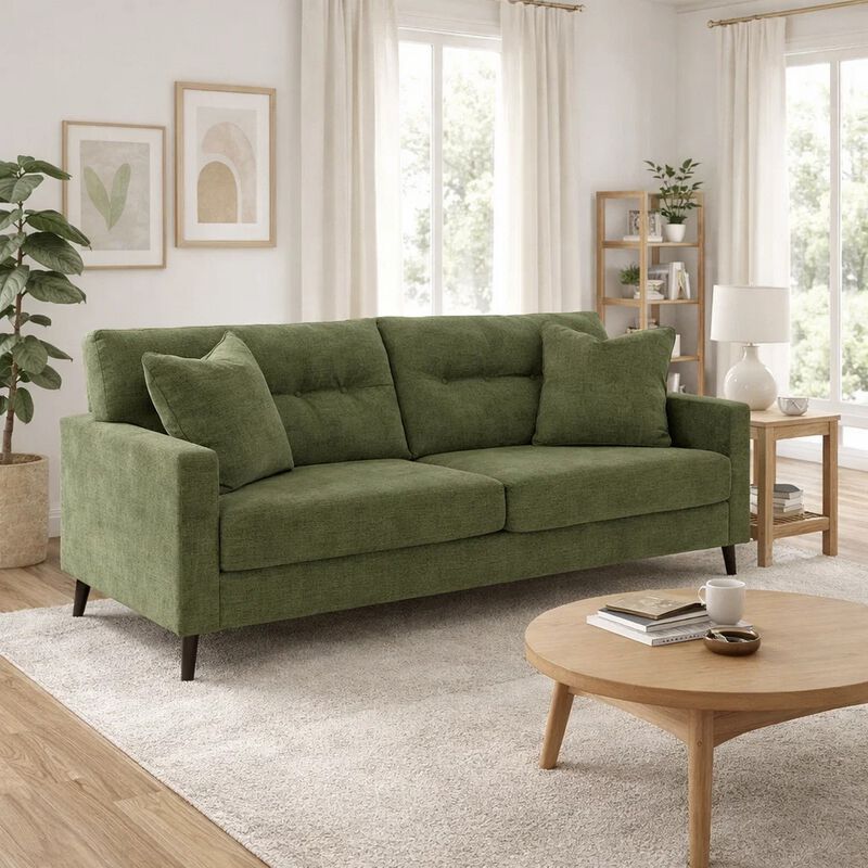 Bixy Sofa, 2 Accent Throw Pillows, 79 Inch Green Tufted Polyester image number 6