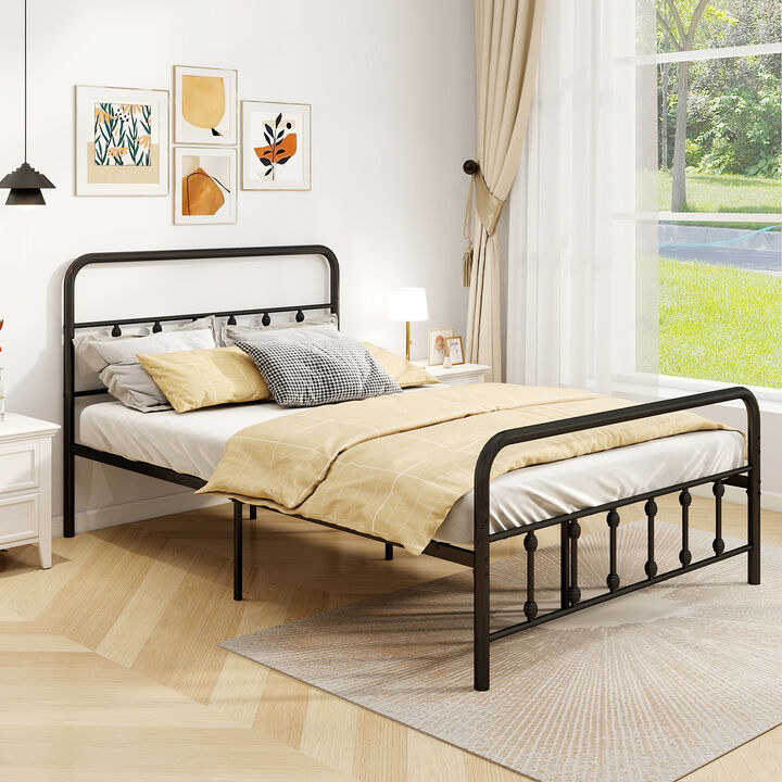 Modern Bed Frame with Headboard and Built-In Under Bed Storage-Black