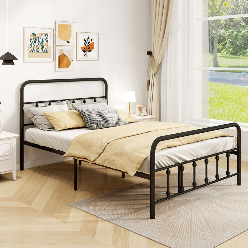 Modern Bed Frame with Headboard and Built-In Under Bed Storage-Black image number 1