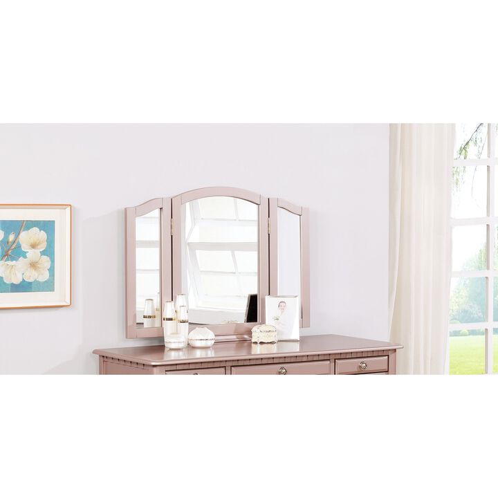 Bedroom Contemporary Vanity Set w Foldable Mirror Stool Drawers Rose Gold Color