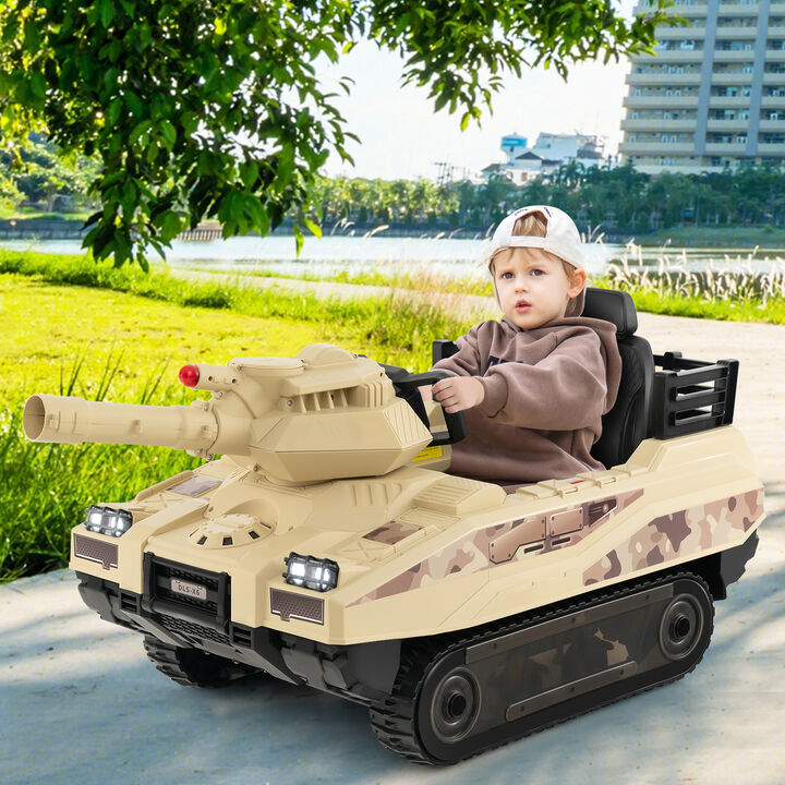 Kids Ride On Military Style Tank with 12V Power Rotatable Turret and Missiles