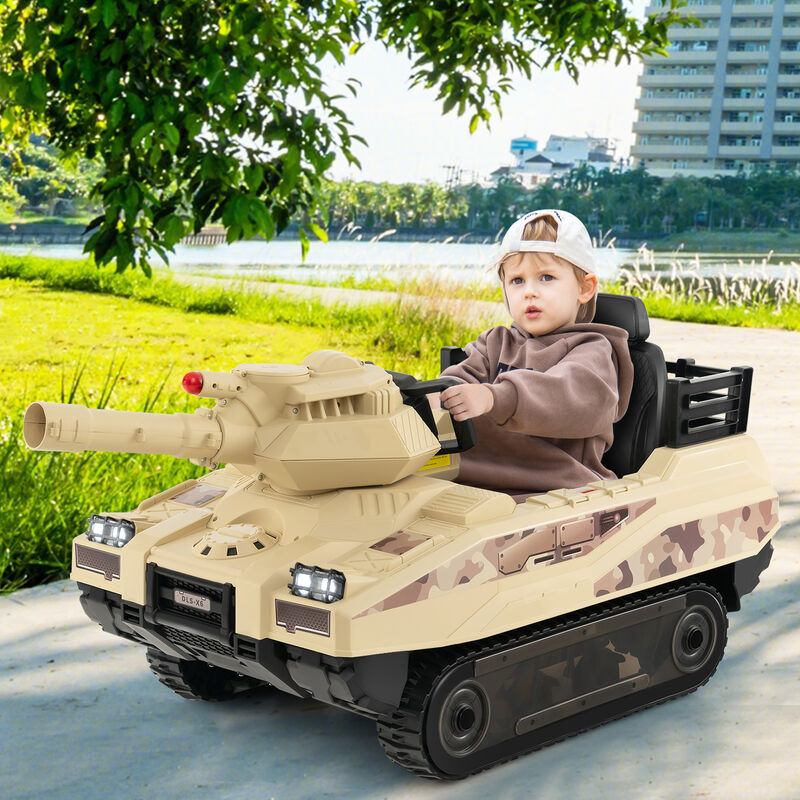 Kids Ride On Military Style Tank with 12V Power Rotatable Turret and Missiles image number 1