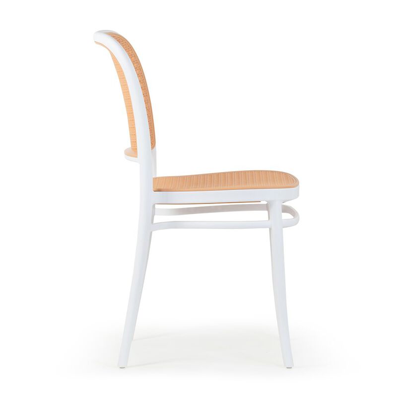 Glamour Home Set of 2 Balto White Plastic Dining Chair with Rattan Detail