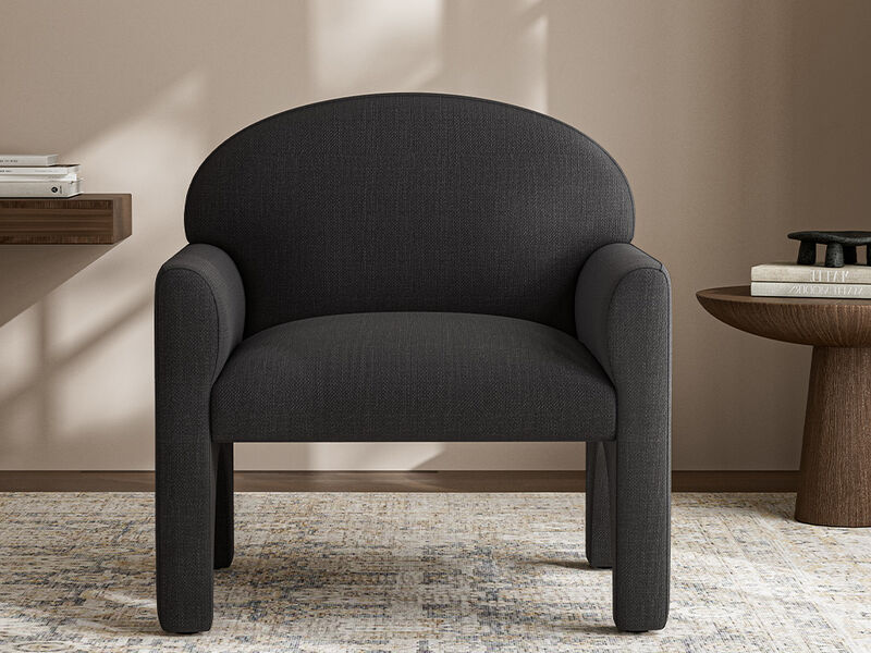 BELLEZE Modern Accent Chair with Rubber Wood Legs, Comfortable Upholstered Armchair with Arched Design for Living Room, Bedroom, or Office - Oslo (Gray)