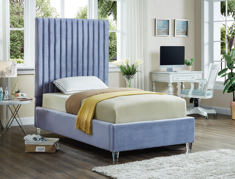Meridian Furniture Candace Sky Blue Velvet Twin Bed