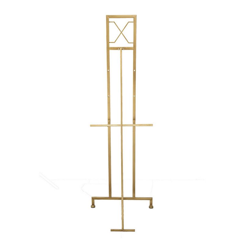 70 Inch Easel Stand, Gold Iron Frame, Free Standing, Large - Benzara