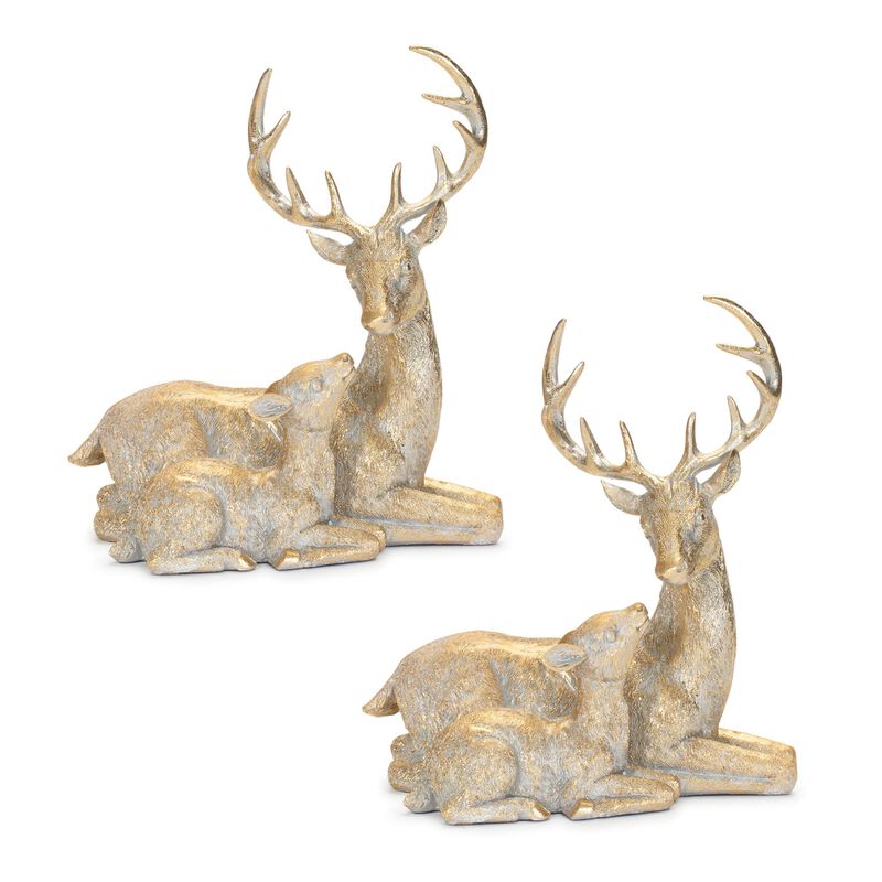 Winter Deer with Fawn Figurines (Set of 2) – Charming Holiday Animal Decor for Festive Display