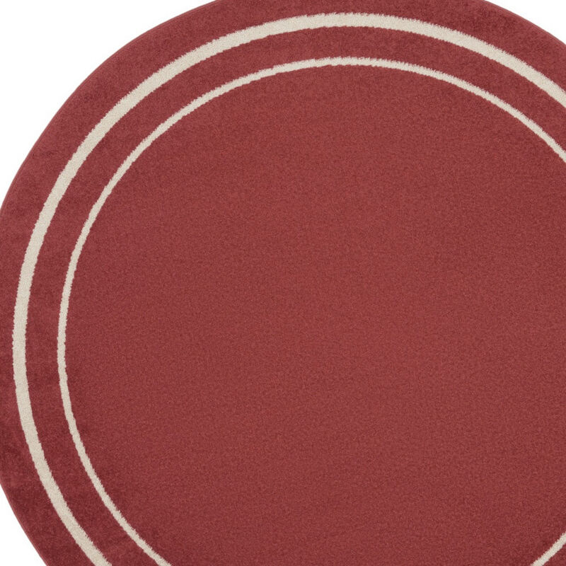 HomeRoots 6' Red And Ivory Round Indoor Outdoor Area Rug image number 2