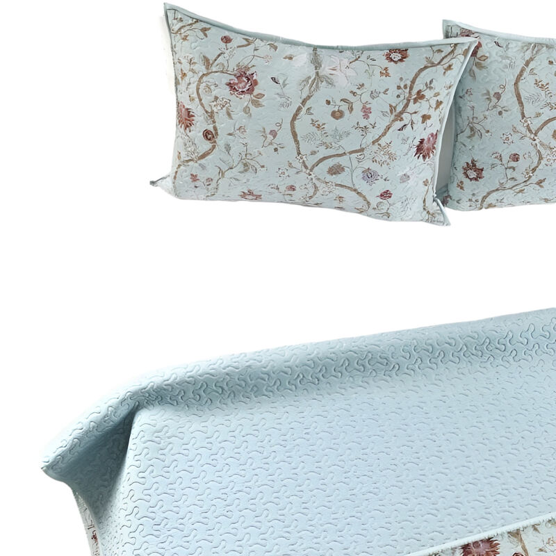 3-Piece Reversible Cotton Quilt Set Featuring Farmhouse Floral Vines, Lightweight Bedding for All-Year Use