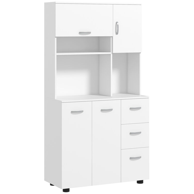 Freestanding Kitchen Storage Microwave Hutch Cupboard with 3 Cabinets, White