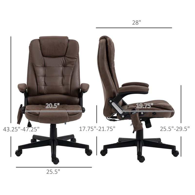 Heated Vibrating Office Chair: Linen, High Back, Coffee Color