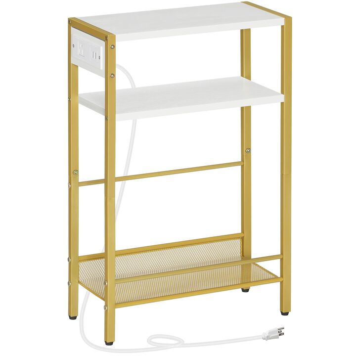 HOOBRO Small Narrow Side Table with Charging Station, Skinny End Table for Small Spaces, Slim Nightstand with USB Ports Outlet,