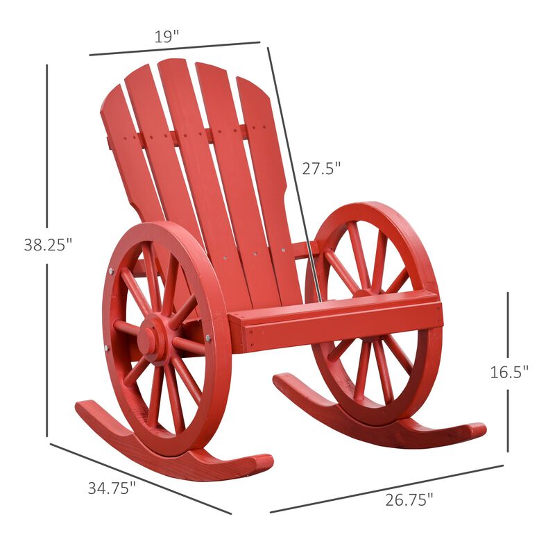 Adirondack Rocking Chair with Slatted Design and Oversize Back for Porch, Poolside, or Garden Lounging, Red