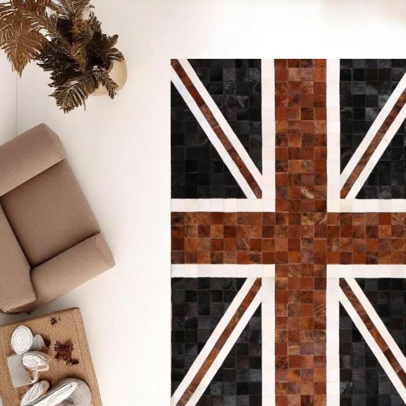 Custom Union Jack Genuine Cowhide Patchwork Rug image number 3