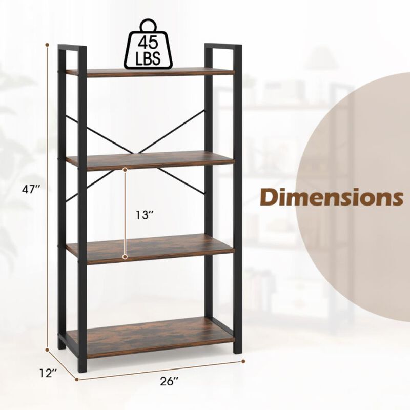 Hivvago 4-Tier Bookshelf with Heavy Duty Metal Frame Industrial Display Shelf