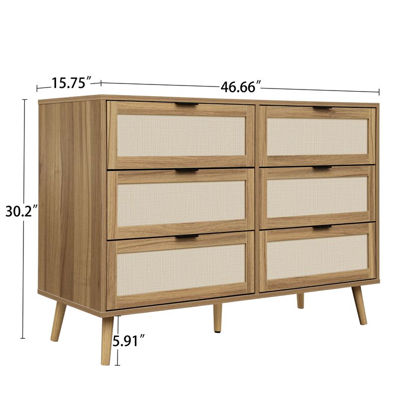 MONDAWE 6 Drawer Boho Wood Dressers for Bedroom, Modern Farmhouse Chest of Drawers , Storage Cabinet for Living Room, Hallway