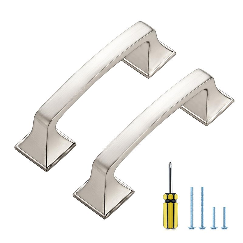 5 Pack Kitchen Cabinet Handles 3 Inch Hole Center Brushed Nickel Cabinet Pulls Solid Suqare Foot Drawer Pulls for Kitchen Cabine