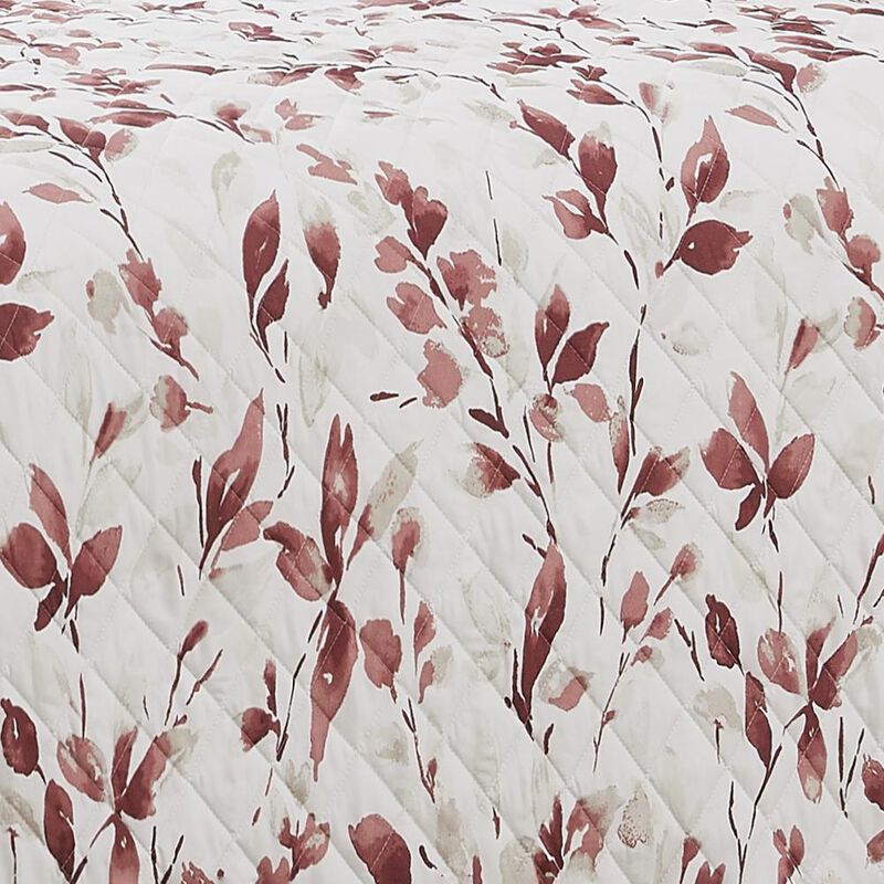 RT Designers Collection Melrose Leaves 3-Pieces Elegant Stitched Quilt Set OB King Multicolor