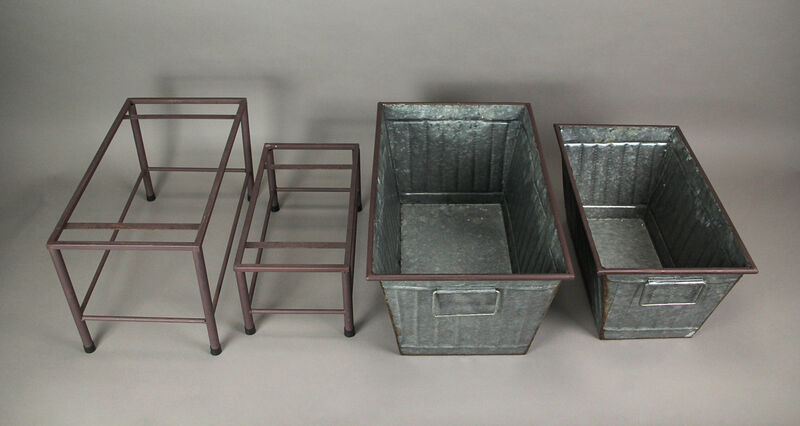 Rectangular Galvanized Metal Tub Planters On Stand Set of 2 image number 3