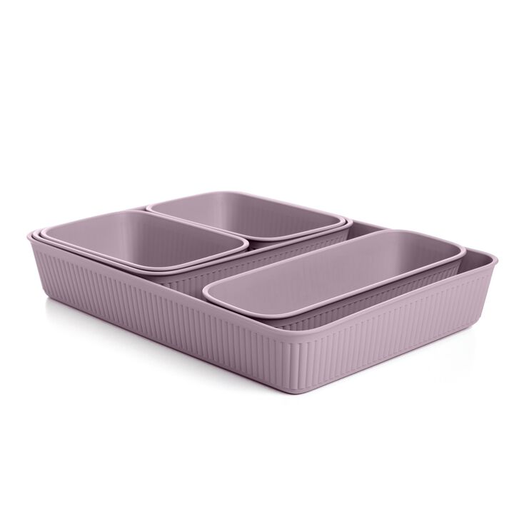 Set of 5 Ribbed Organizers, Lilac