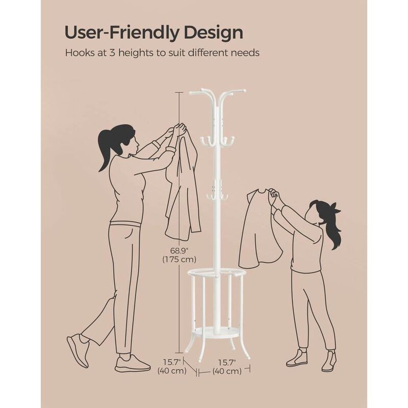 Hivvago Heavy Duty White Metal Coat Rack with Umbrella Holder
