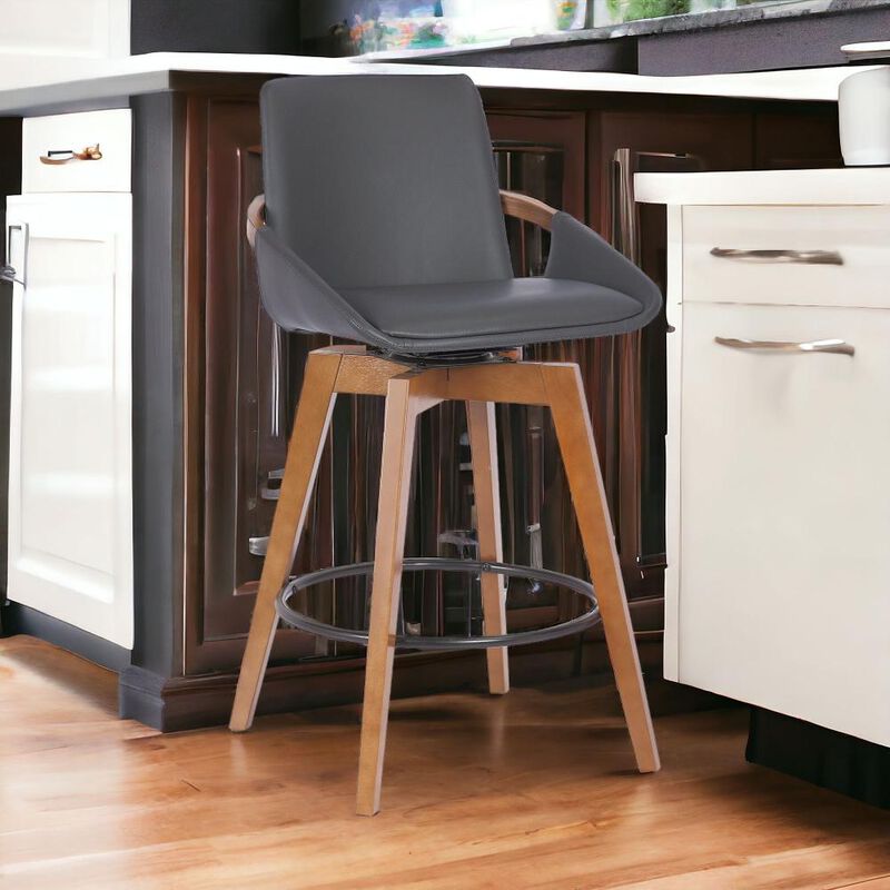 Hivvago 27 Inch Gray And Brown Iron Swivel Counter Height Bar Chair