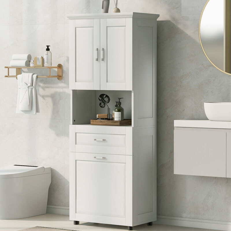 Whisen Tall Bathroom Cabinet with Large Storage Cabinet, Drawer and Tilt-Out Laundry Hamper