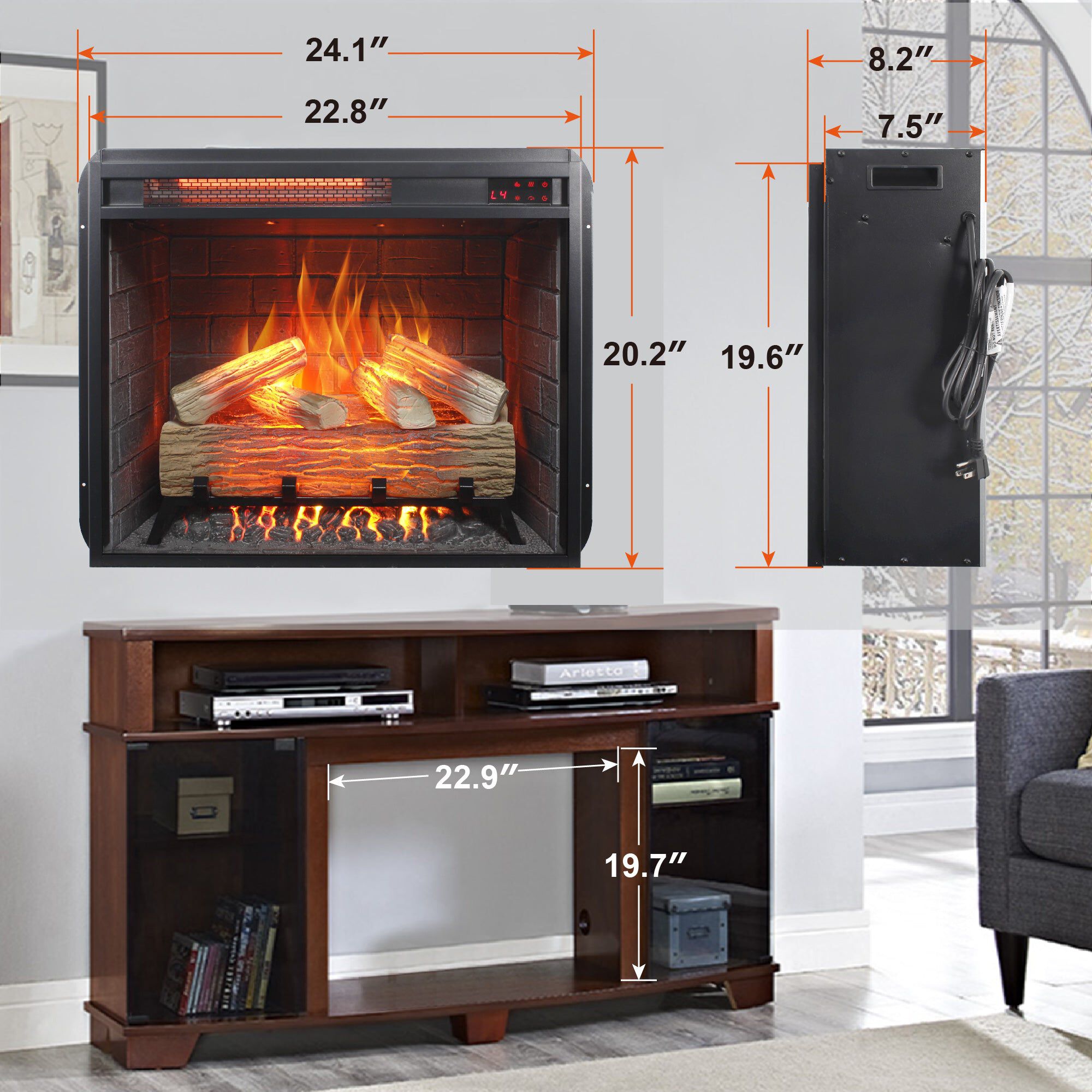 Mondawe 23 Inch Infrared Heating Electric Fireplace Insert with