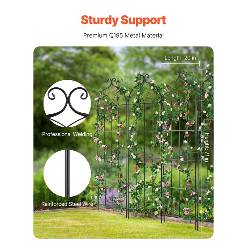 Outdoor Metal Garden Trellis Set of 6 for Climbing Plants, Flowers, Vegetables Support-Black image number 6
