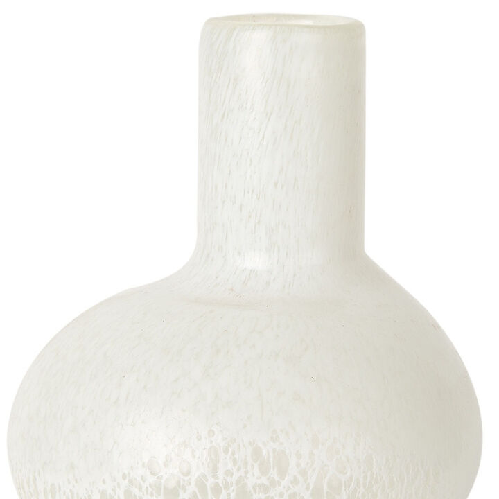 HomeRoots 12" White Mottled Handblown Glass Table Vase