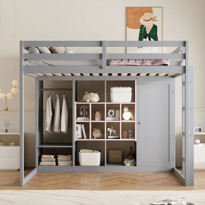 Merax Full Size Stylish Multi-Storage Loft Bed with Reversible Staircase