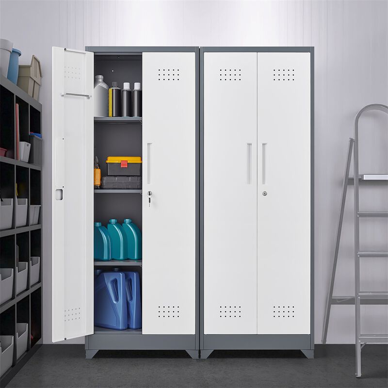 65" H Metal Broom Cleaning Tool Storage Cabinet With Locking Doors and Shelves image number 3