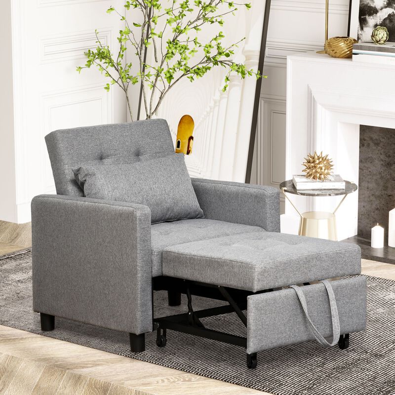 Grey Multipurpose Seater: Convertible Chair Bed with Adjustable Backrest