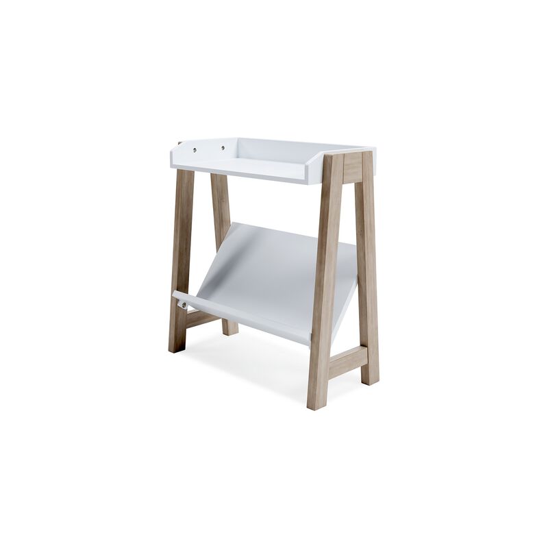 Arid Bookshelf Side Table, 29 Inch, Gallery Rail, Light Brown, White