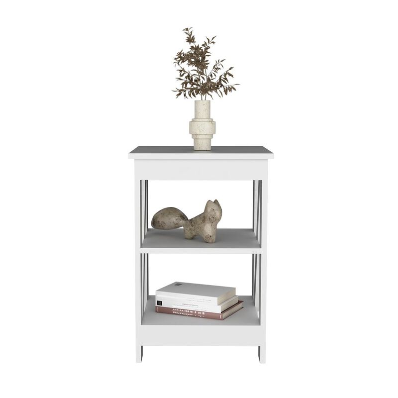 3-Tier End Table/Nightstand, Side Table for Small Space, White