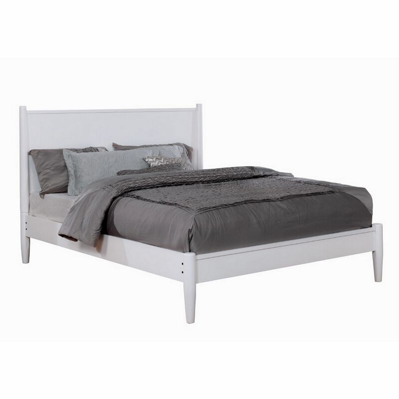 Wooden California King Size Bed with Panel Headboard, White-Benzara
