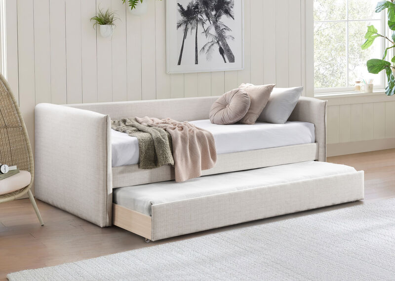 Meridian Furniture Colton Cream Linen Textured Fabric Twin Daybed