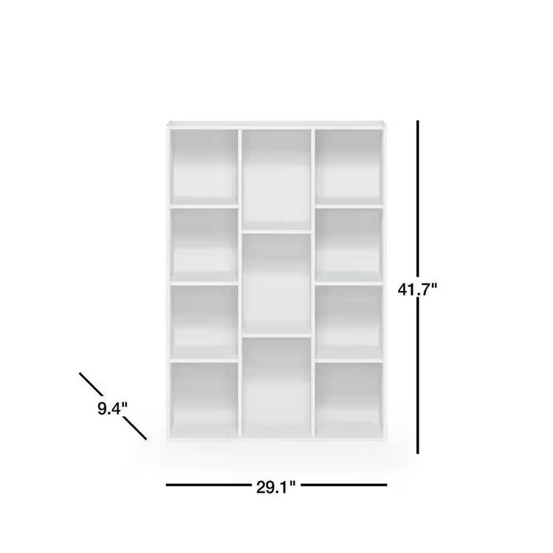 Hivvago Modern 42-inch High Bookcase with 11-Cube Open Shelves in White Wood Finish