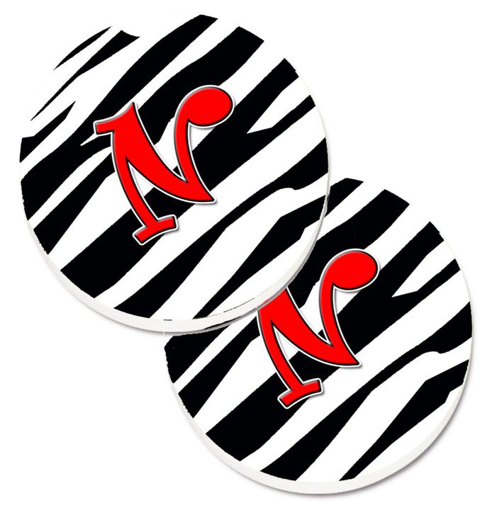 Caroline's Treasures Monogram Initial N Zebra Red Set of 2 Cup Holder Car Coasters CJ1024-NCARC, 2.56, Multicolor