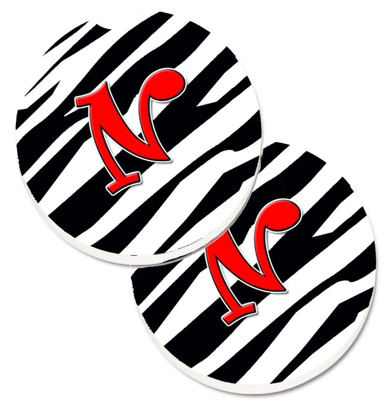 Caroline's Treasures Monogram Initial N Zebra Red Set of 2 Cup Holder Car Coasters CJ1024-NCARC, 2.56, Multicolor