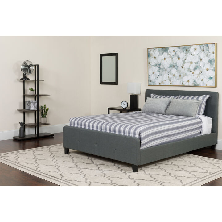 Tribeca Queen Size Tufted Upholstered Platform Bed in Dark Gray Fabric with Pocket Spring Mattress