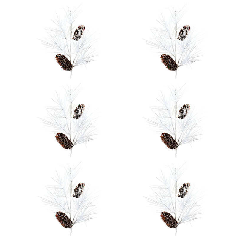 Pine and Cone Spray Set of 6 &ndash; Plastic and Cone Holiday Decor for Christmas Home, Table, and Mantel
