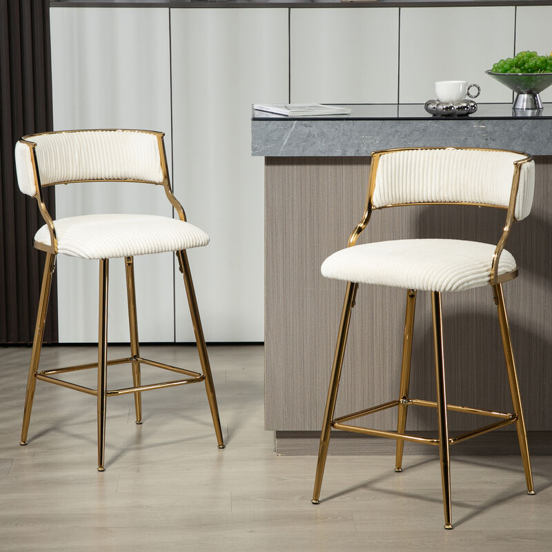 Streamdale Corduroy Counter Height Bar Stools with Back (Beige, Set of 2) image number 8