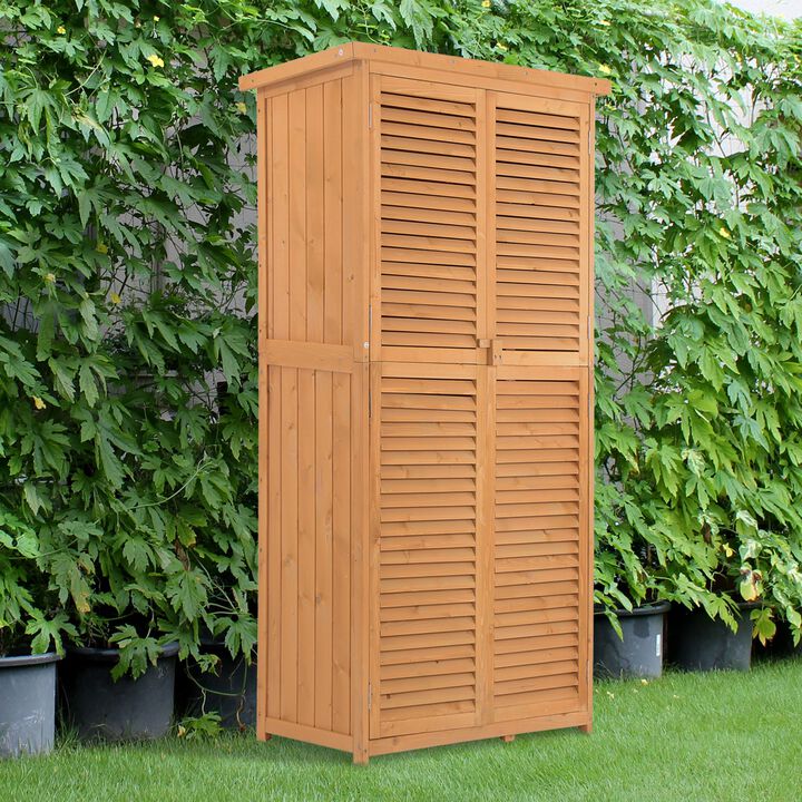 Natural Wood Storage: 3x5 ft Wooden Garden Shed with Lockable Doors