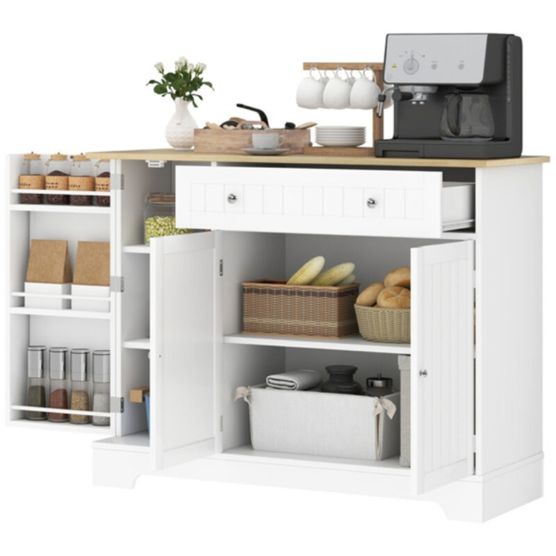 Wooden Kitchen Storage Cabinet with Countertop and Closed Compartments