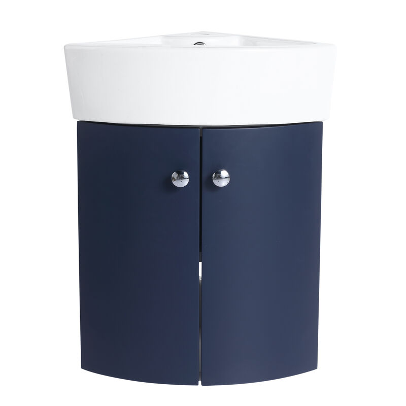 ELEMENT ACE Space Saving Corner Wall Mounted Vanity Cabinet with Integrated Ceramic Sink for Small Bathrooms image number 0