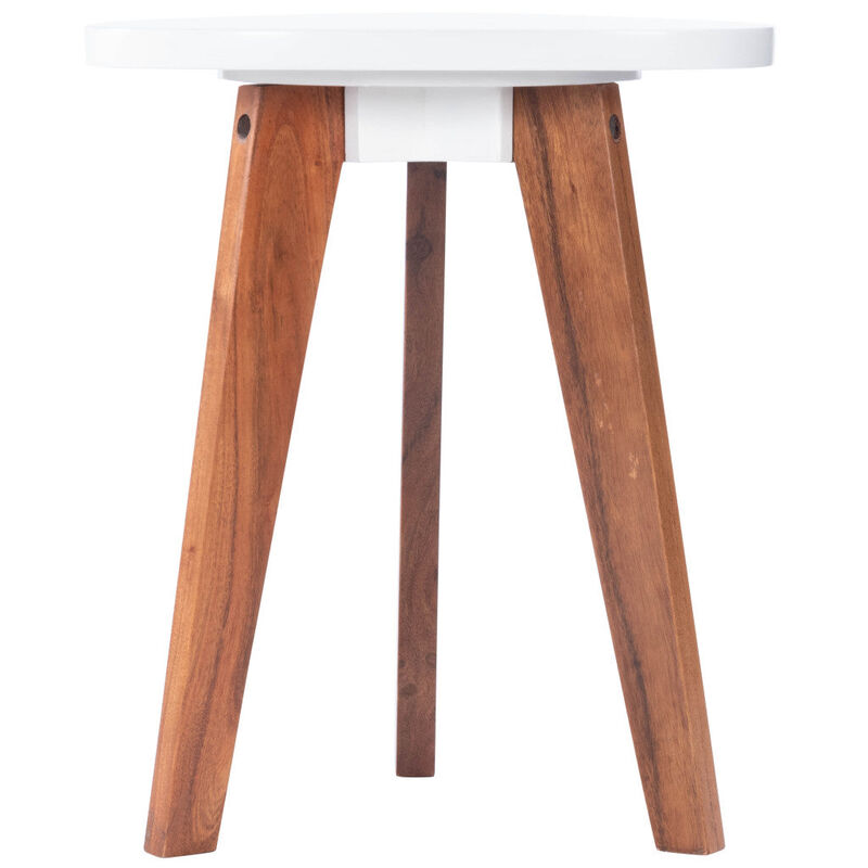 Homezia 20" White and Natural Wood Triangle End Table
