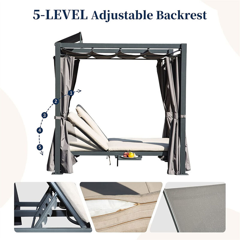 Streamdale Outdoor Double Chaise Daybed with Canopy & Cup Holder