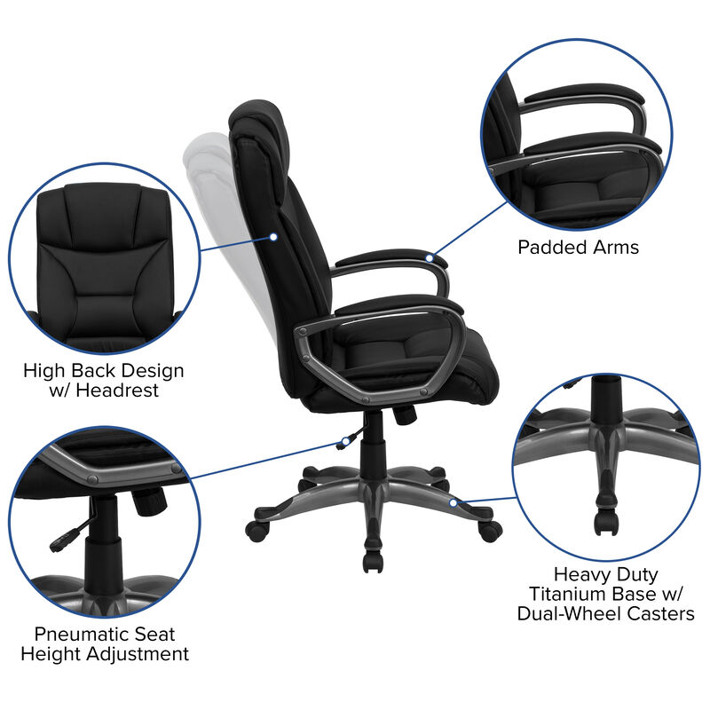 Hansel High Back Black LeatherSoft Executive Swivel Office Chair with Arms image number 5